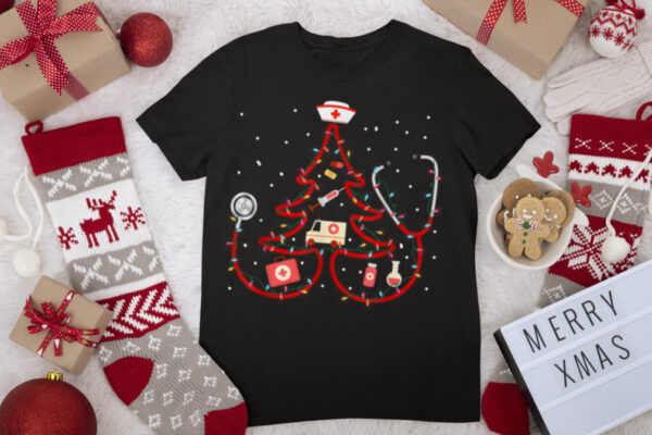 Stethoscope Christmas Tree For Nurse Life Nursing Christmas T Shirt