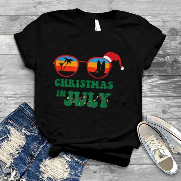 Sunglasses And Santa Hat Men Woman Kids Christmas in July T Shirt