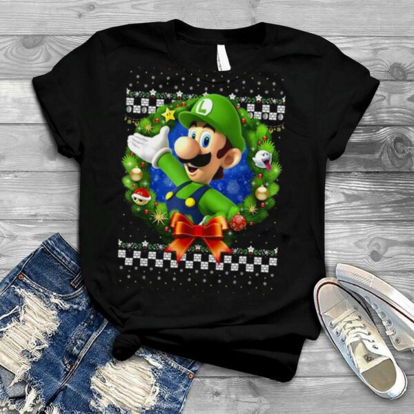 Super Mario 3D Luigi Christmas Wreath Graphic shirt