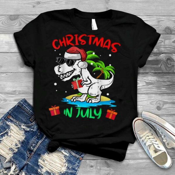 T Rex Christmas In July Shirt for Boys Toddler Kids Dinosaur T Shirt