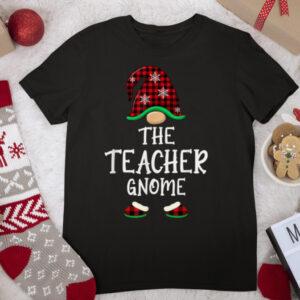 Teacher Gnome Buffalo Plaid Matching Family Christmas T Shirt