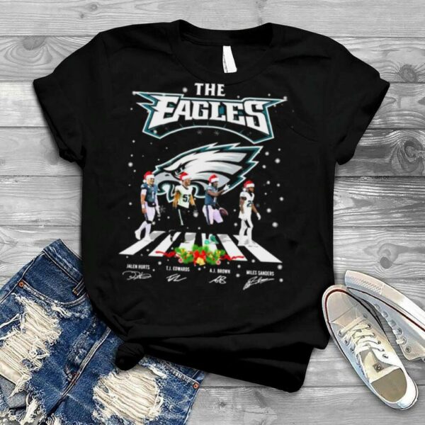 The Eagles Jalen Hurts TJ Edwards Aj Brown And Miles Sanders Abbey Road Christmas Signatures Shirt