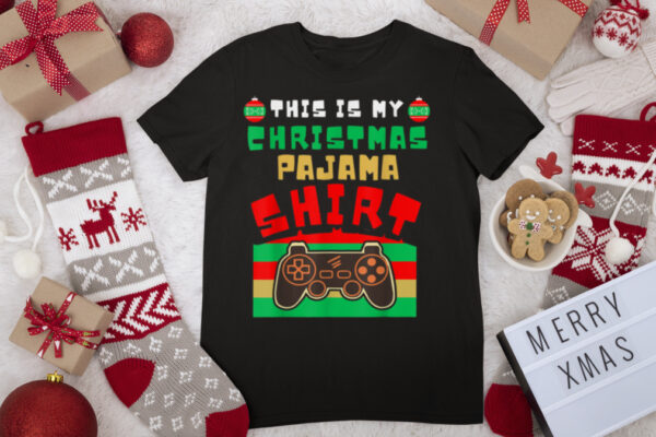 This is My Christmas Pajama Santa Hat Gamer Video Games Xmas T Shirt