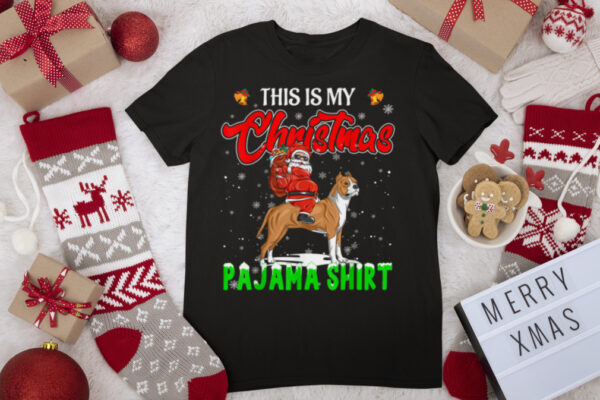 This is My Christmas Pajama Santa Riding Pitbull Dog Lover X T Shirt