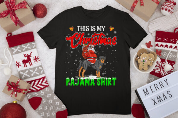 This is My Christmas Pajama Santa Riding Rottweiler Dog Love T Shirt