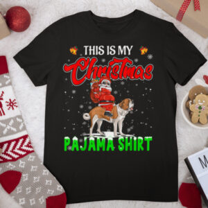 This is My Christmas Pajama Santa Riding Saint Bernard Dog L T Shirt