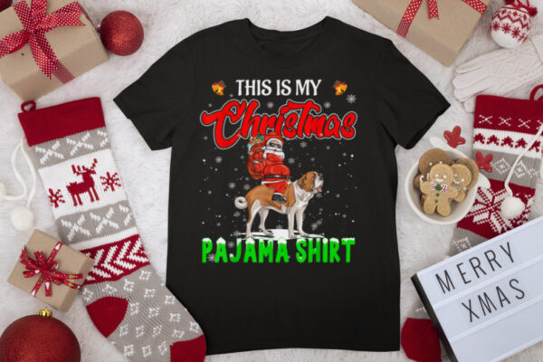 This is My Christmas Pajama Santa Riding Saint Bernard Dog L T Shirt