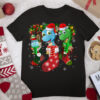 Three Dinosaur In Sock Christmas Cute Santa Hat T Shirt