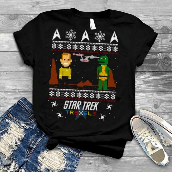 Trexels Pixelated Captain Kirk Christmas Star Trek shirt