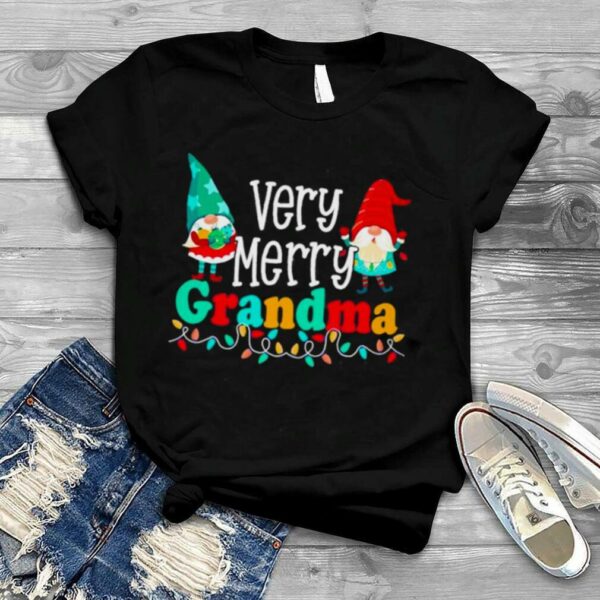Very merry grandma Gnomes and colorful string lights christmas t shirt