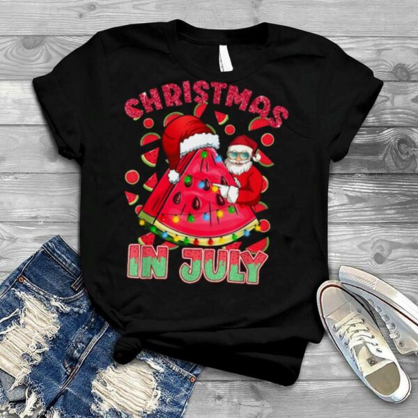 Watermelon Christmas In July Santa Summer Beach Vacation shirt