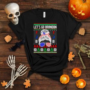 Women Let’s Go Brandon Ugly Christmas Messy Bun Glassed Flag Shirt