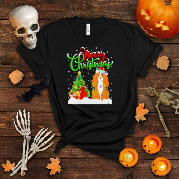 Xmas Lighting Matching Santa Cocker Spaniel Dog Christmas Shirt