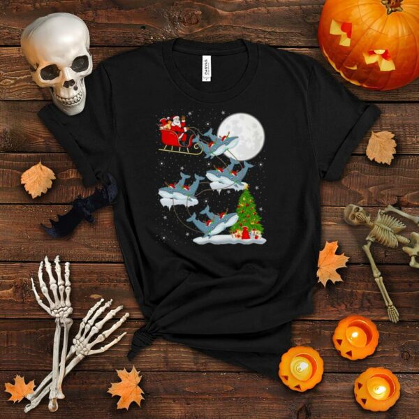 Xmas Lighting Tree Santa Riding Whale Christmas Sweater T shirt