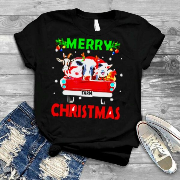 animals farm on red truck merry Christmas shirt