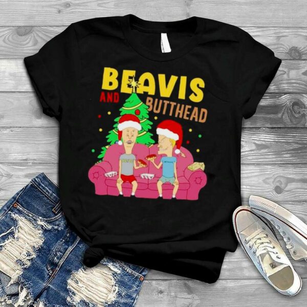 beavis and Butthead eating in Christmas shirt