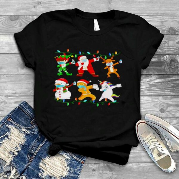 christmas dabbing Santa Elf friends Christmas lights shirt