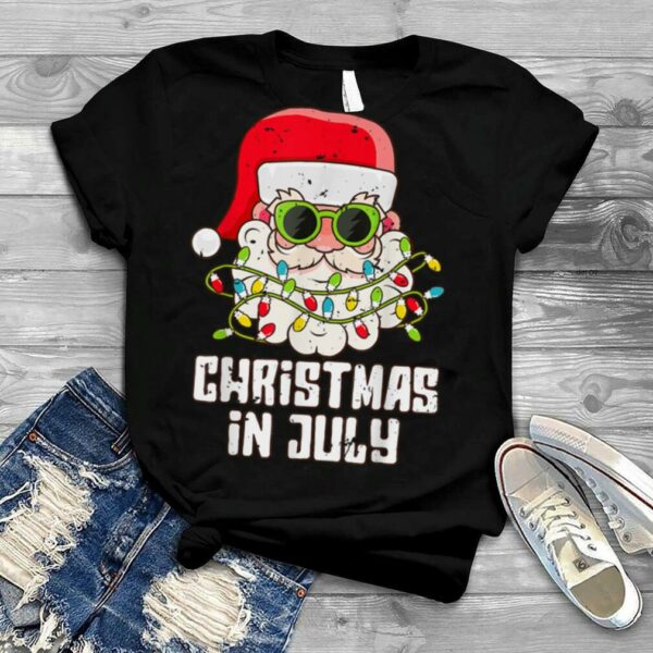 christmas in july santa hat sunglasses beach summer T Shirt