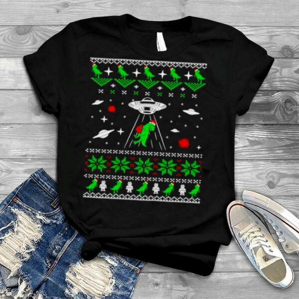 dinosaur ugly Christmas Alien UFO t rex shirt