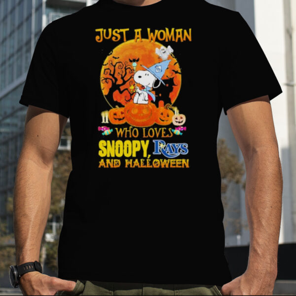 Just A Woman Who Loves Snoopy Rays And Halloween 2023 Shirt