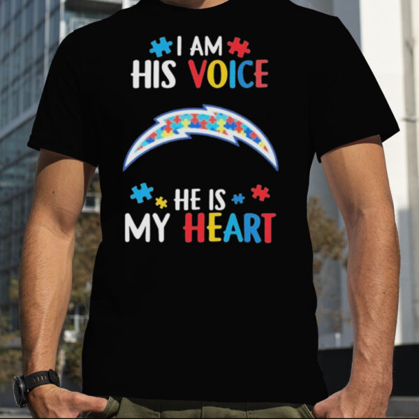 Los Angeles Chargers Autism Awareness I Am His Voice He Is My Heart 2023 Shirt