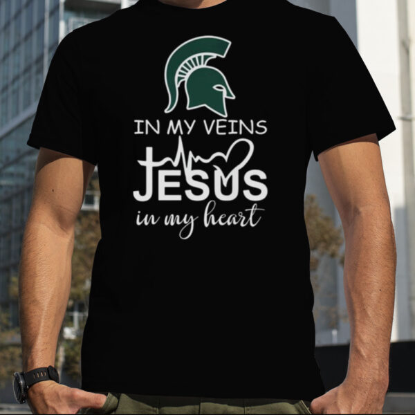 Michigan State Spartans Logo 2023 In My Veins Jesus In My Heart shirt