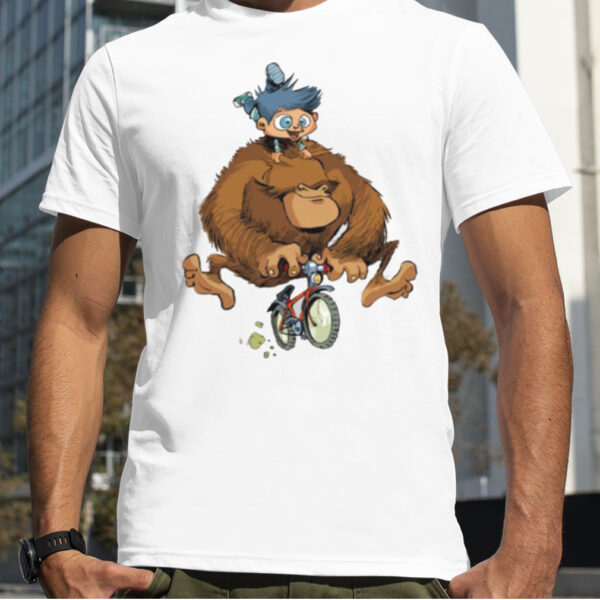 Monkey And Boy On Bike Gaston Lagaffe shirt