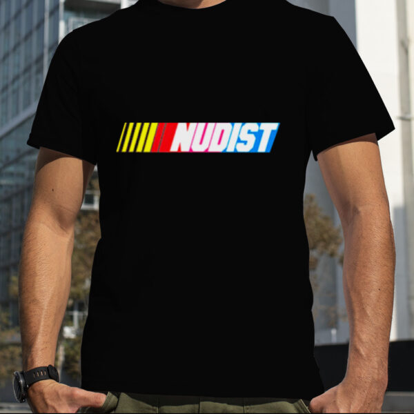 Nudist Pride Naturist Naked Nascar Racing logo parody shirt