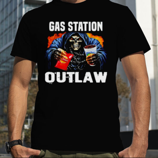 Skeleton gas station outlaw shirt