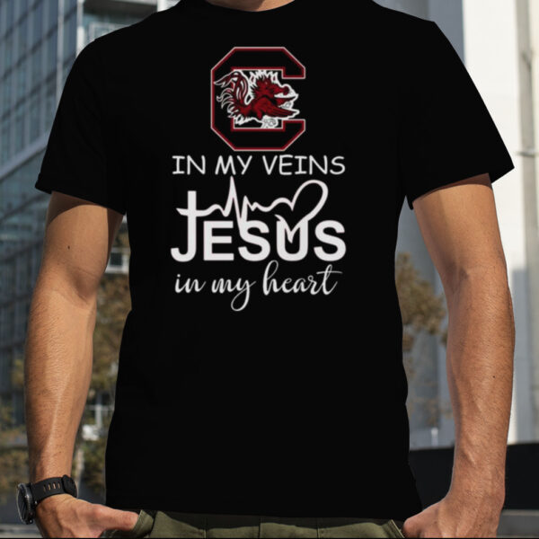 South Carolina Gamecocks Logo 2023 In My Veins Jesus In My Heart shirt