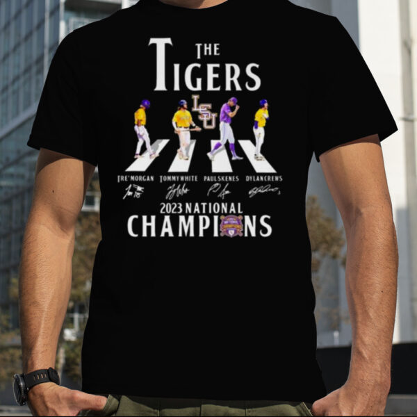 The LSU Tigers Abbey Road 2023 National Champions Signatures shirt