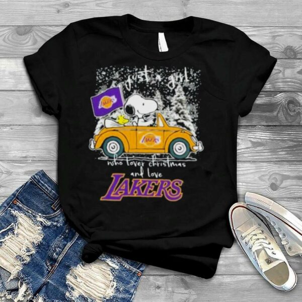 The Peanuts Snoopy And Woodstock Just A Girl Who Love Christmas And Love Lakers Shirt