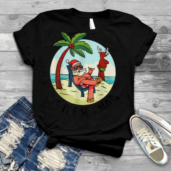 Tis The Sea Sun Santa Claus Beach Summer Christmas In July T Shirt