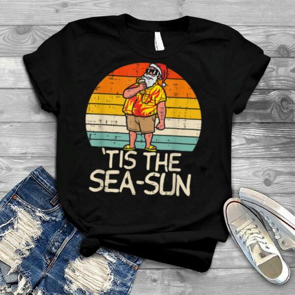 Tis The Sea Sun Santa Sunset Retro Christmas In July Summer T Shirt