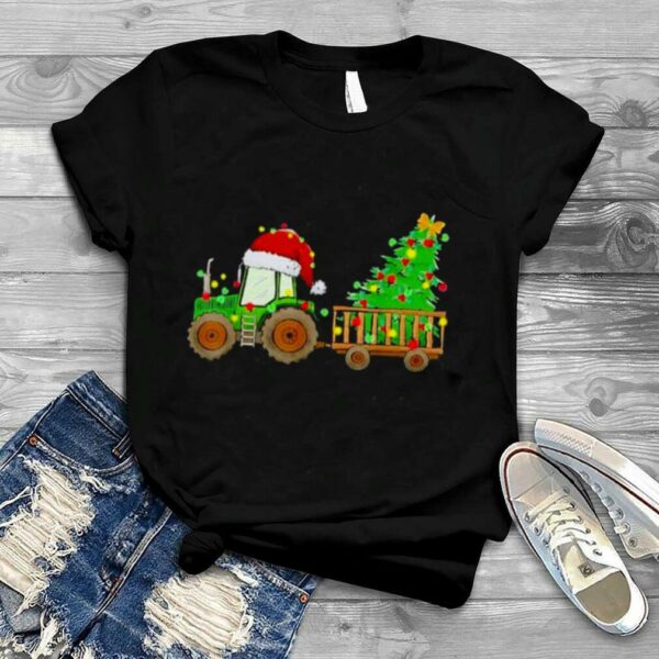 Tractor Xmas Tree Lights Santa Hat Farmer, Christmas 2022 T Shirt