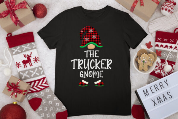 Trucker Gnome Buffalo Plaid Matching Family Christmas T Shirt