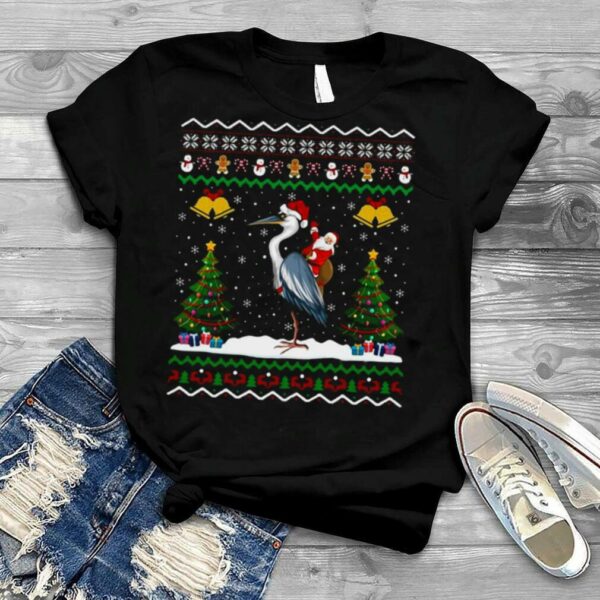 Ugly Heron Bird Xmas Gift Santa Riding Heron Christmas Sweater T shirt