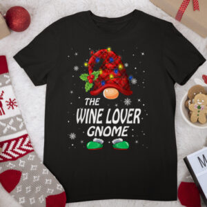 Wine Lover Gnome Buffalo Plaid Matching Family Christmas T Shirt