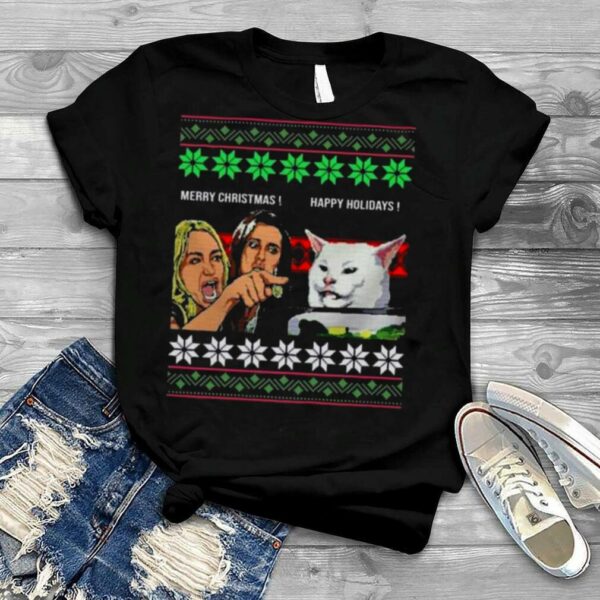 Woman Yelling At A Cat Meme Christmas Knit Pattern Ugly 2022 shirt