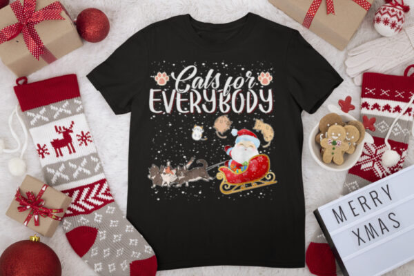 Womens Cats For Everybody Ugly Christmas Cat T Shirt