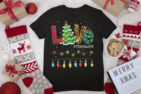 Womens Christmas Tree Love Grandma Mamaw Life Buffalo Leopard T Shirt
