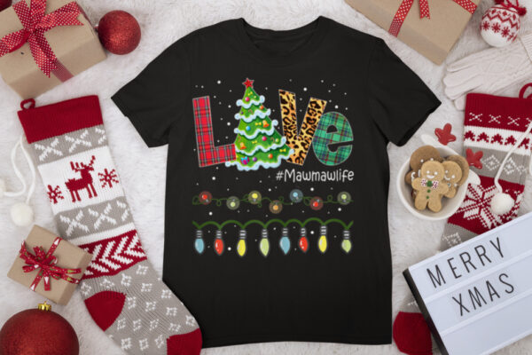 Womens Christmas Tree Love Grandma Mawmaw Life Buffalo Leopard T Shirt