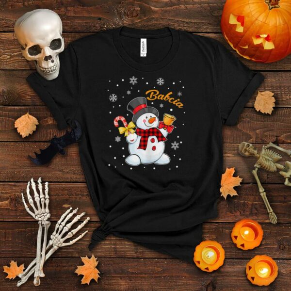 Womens Grandma Babcia Snowman Candy Cane Christmas Red Plaid T Shirt