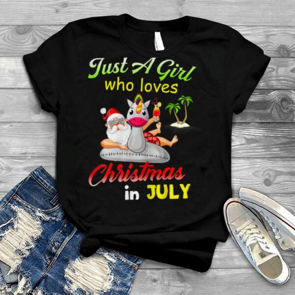 Womens Just A Girl Who Loves Christmas In July Santa Hawaiian T Shirt