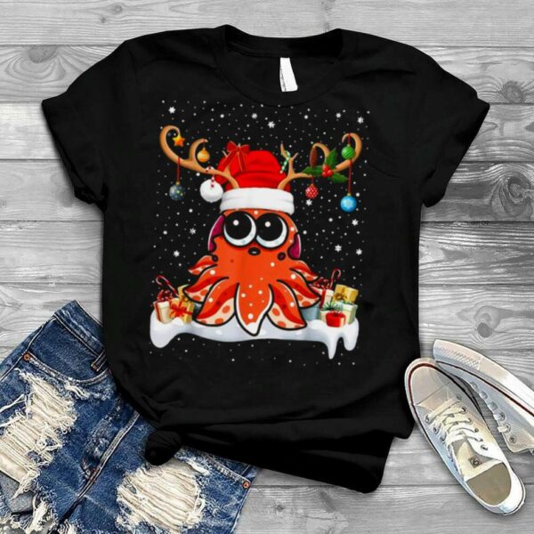 Xmas Lighting Reindeer Santa Hat Cuttlefish Christmas Sweater T shirt