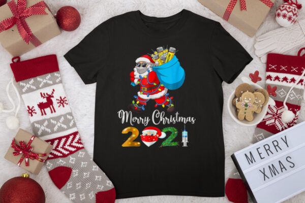 Xmas Santa Clause Vaccinated Lights Merry Christmas 2021 T Shirt