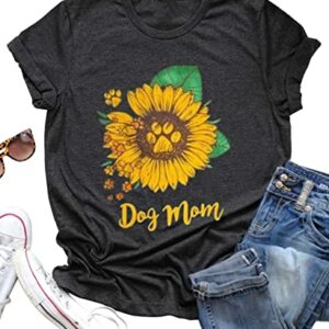 Dog Mom Shirt Tees for Women Letter Print Dog Lover Tees Sunflower Casual Short Sleeve Mom Gift Tee