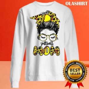 Buy Softball Mom With Leopard And Messy Bun Mother’s Day T-shirt