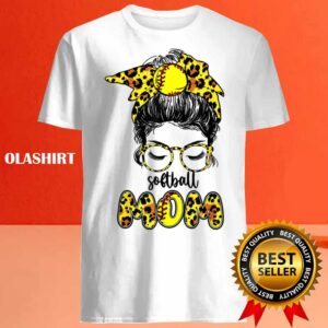 Buy Softball Mom With Leopard And Messy Bun Mothers Day T shirt 4