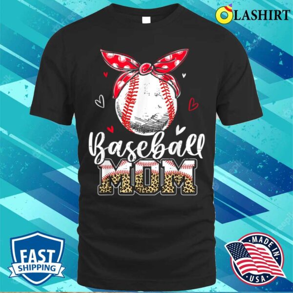 Leopard Baseball Mom Headband Baseball Ball Mothers Day Mama T-shirt